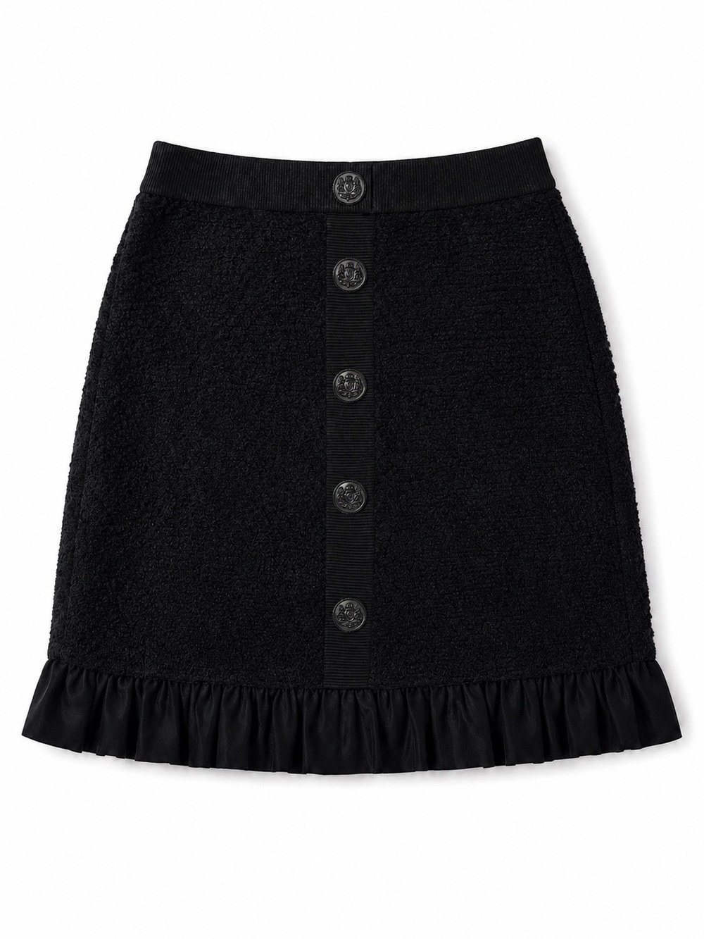 LOFT Women’s Bouncle Button Front Ruffle Trim Mini Skirt 2 Black NEW